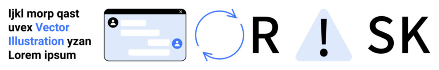 Fototapeta premium Risk assessment, business strategy, cybersecurity, risk management, safety protocols, decision making. Circular arrows with exclamation mark and user interface. Risk management and business strategy