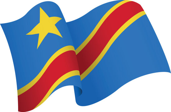 Flag of Democratic Republic of the Congo. Ribbon style flag that conveys a sense of movement