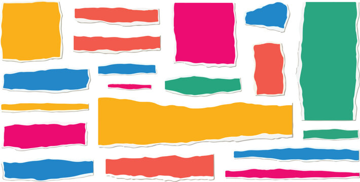 Colorful ripped paper banner vector collection with torn edge frames, collage craft shapes and scrapbook layout background textures.eps