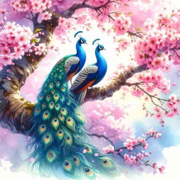 peacock feathers ang pink flowers