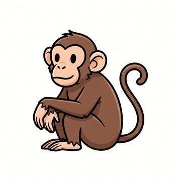 Cartoon of a sitting monkey, vector illustration on a solid white background, designed in a clean, simple, minimalist, and modern style