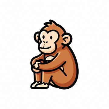 Cartoon of a bored sitting monkey, vector illustration on a solid white background, designed in a clean, simple, minimalist, and modern style