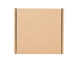 One empty closed cardboard box on white isolated background with clipping path. Top view. Design element.