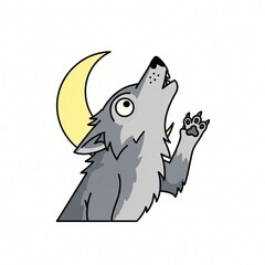 Cartoon of a werewolf with a moon behind, vector illustration on a solid white background, designed in a clean, simple, minimalist, and modern style.