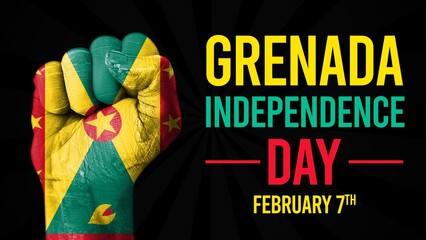 Grenada independence day celebration featuring strong fist and vibrant national flag colors on February 7th patriotic art