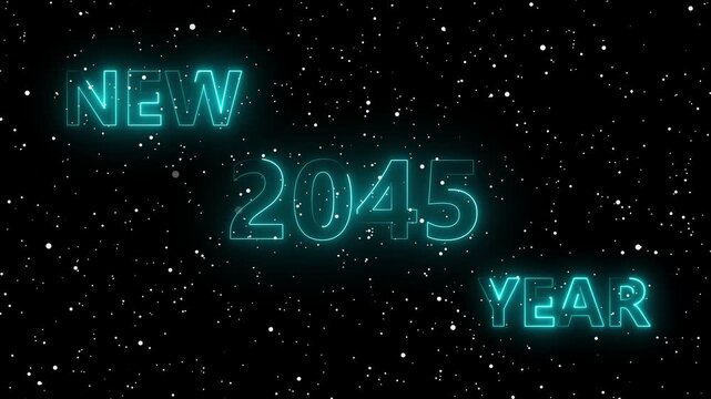 Happy New Year Neon 2045 Animation &ndash; green Particles Celebration Loop. Glowing Neon 2045Text with Snow Particles &ndash; Festive Holiday Motion Graphic	