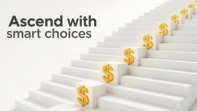 Golden Dollar Signs Ascending Stairs Towards Financial Success