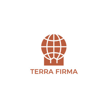 Minimalist globe and soil icon logo design representing global stability and grounding for corporate identity or real estate brand Terra Firma