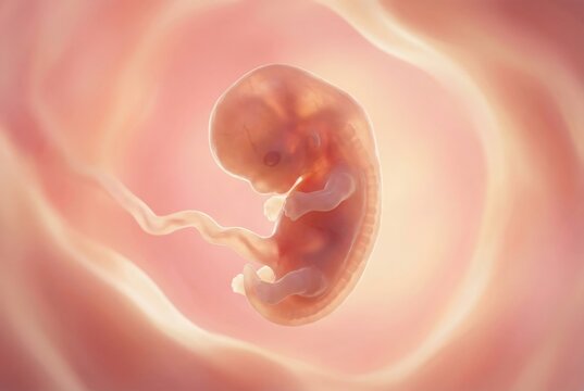 Human embryo developing inside the womb, representing early stages of pregnancy and fetal growth, illustrating concepts of prenatal development and life beginning