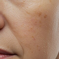 Fototapeta premium close up of woman's face with acne and skin imperfections on cheek