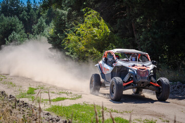 UTV buggy, 4x4 competition on dusty road. Rally, extreme, adrenalin © Antonio