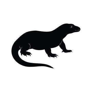 A detailed black and white silhouette vector illustration of a monitor lizard, This is a black and white vector illustration of a monitor lizard silhouette