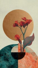 Modern Abstract Floral Art with Geometric Shapes