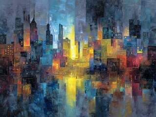 Vibrant Cityscape Reflection in Abstract Art Style