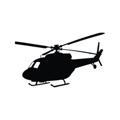 Aerial helicopter in flight silhouette vector illustration, Black and white helicopter silhouette vector illustration in flight