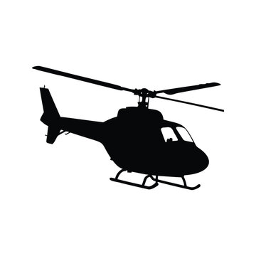 Aerial helicopter silhouette vector design illustration, Black and white helicopter silhouette vector illustration for design purposes