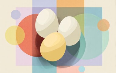 Colorful Abstract Composition with Three Eggs Display