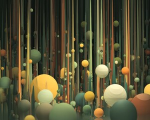 Abstract 3D Landscape of Colorful Spheres and Lines