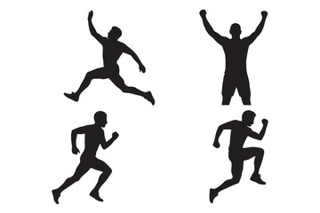 Dynamic collection of male runner silhouettes showcasing movement and triumph in various athletic poses