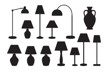 A comprehensive collection of diverse black lamp silhouettes and a decorative vase