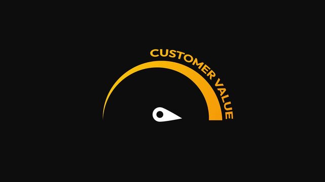 Maximizing customer value shown through an orange smart speedometer animation with bar fill ideal for business and marketing presentations