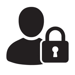 Digital security and user privacy protection icon featuring a person and padlock symbol