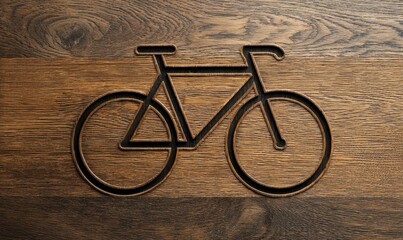 Bicycle Icon Carved on Wooden Surface Design
