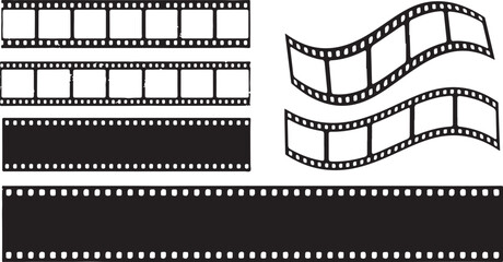 Vintage film strip vector set with retro photo frame borders, grunge cinema roll effects and blank photography templates for social media and ads.eps
