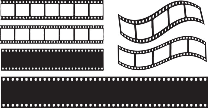 Vintage film strip vector set with retro photo frame borders, grunge cinema roll effects and blank photography templates for social media and ads.eps
