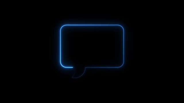 Blue Neon Speech Bubble Icon Glowing on Black Background chat icon message icon