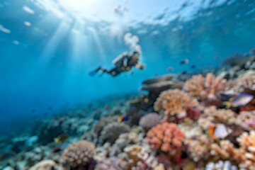 Obraz premium background, abstract, water, abstract background, sea, fish, green, blue, beautiful, diving, noise, blur, blurry, defocus, defocus background, defocused, sea diving