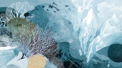 Abstract Oceanic Life in Soft Blue Tones and Textures