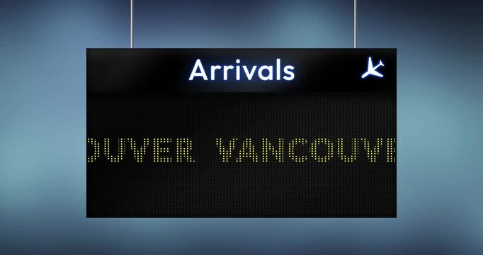 Vancouver airport arrivals display board animation for seamless travel showcasing flight information in stunning 4k resolution