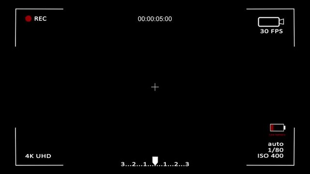 Illustrated frame of the video camera screen in 4k resolution,Recording Screen motion graphics on black screen background, VCR VHS Recording,camera viewfinder,Camera recording interface, Camera frame