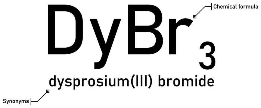 Dysprosium (III) bromide chemical formula with callout titles