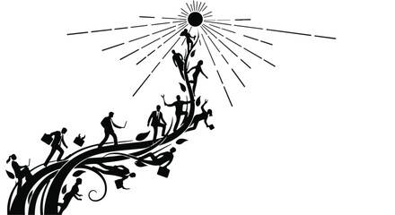 Fototapeta premium People climbing up a vine towards the sun