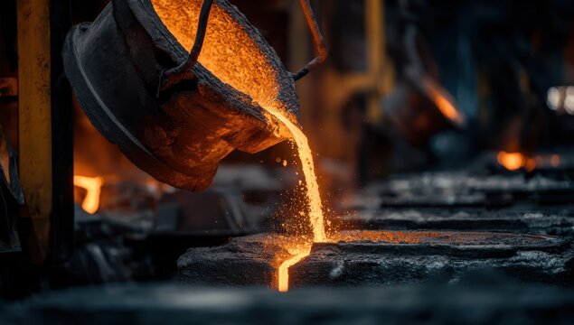 hot steel being poured in the factory