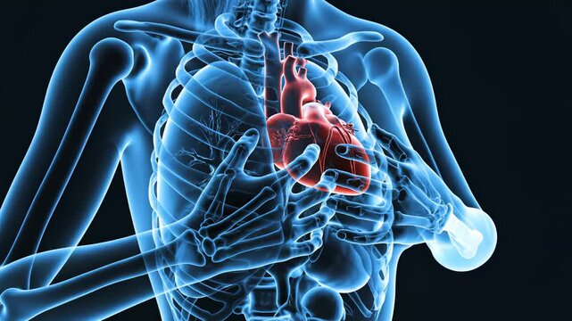 Human anatomy heart and skeleton