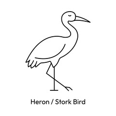 Obraz premium Heron Bird Outline Icon – Wading Bird Wildlife Line Vector