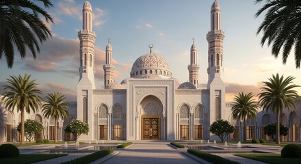 Beautiful Mosque with Intricate Architectural Design in a Serene Setting