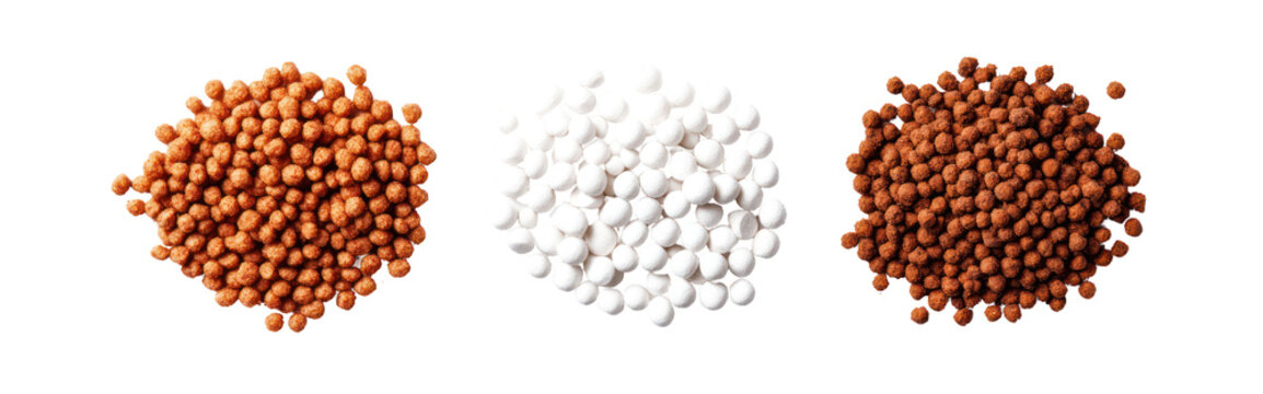 Ammonium nitrate fertilizer DAP granules and muriate of potash on transparent background