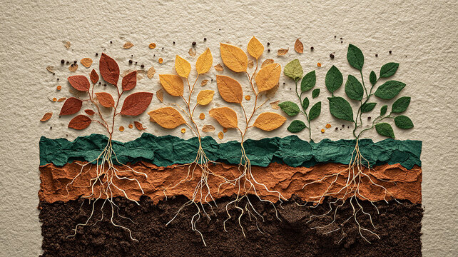 Paper Cut of Tree and Earth. Roots of Life. Save the World concept. 