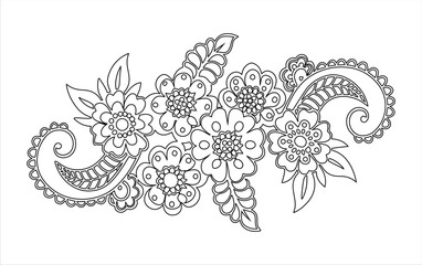 Paisley Floral Design Line Art - Black and White Decorative Element
