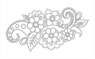 Paisley Flower Ornament Outline Drawing Vector Illustration