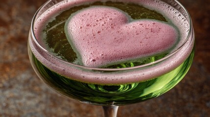 Close-up of champagne with a heart in a glass.