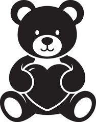 Fototapeta premium Black teddy bear holding a heart simple vector illustration for childrens design isolated on white background