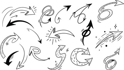 Naklejka premium Collection of unique hand drawn arrows and decorative elements