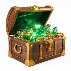 Treasure Chest Overflowing with Emeralds and Gold Coins.