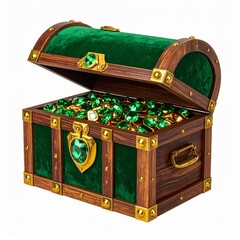 Treasure Chest Overflowing with Emeralds and Gold Coins.