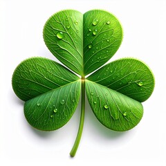 Close-up of a vibrant green shamrock with water droplets.